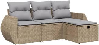 4-tlg. Garten-Sofagarnitur mit Kissen Beigemischung Poly Rattan