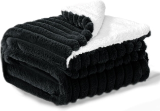 BEDELITE Kuscheldecke Flauschig Decke Klein - Dicke Sherpa Decken Schwarz 125x150 für Sofa, warme Cord Kuscheldecken weiche Fleecedecke Wohndecke als Sofaüberwurf für Wohnzimmer