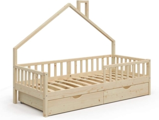 Hausbett Noemi Naturholz 90x200 cm mit 2 Schubladen Vitalispa