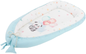 Joyz Babynest, Panda Hellblau, 90x50 cm, Baumwolle, zweiseitig, antiallergisch, tragbar, Multifunktionale Babynestchen, Kokon für Babys & Säuglinge, Baby Nest Babybett Neugeborene Kuschelnest Reisebett
