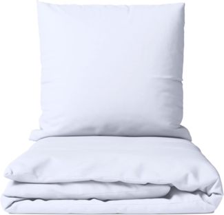 Müskaan - 2 teilig Renforcé Uni Bettwäsche mit Kopfkissen Garnitur, Reißverschluss - für Allergiker geeignet, atmungsaktiv, Weiß, 155x220 / 80x80 cm, 100% Baumwolle