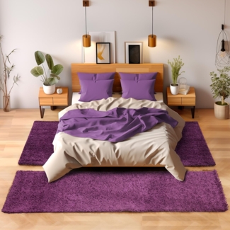 SIMPEX24 Hochflor-Bettumrandung Unicolor - Einfarbig, Höhe 30 mm, (Bett-Set, 3-tlg, Bettvorlage), Schlafzimmer Teppich Bettumrandung Läufer Set 3 teilig