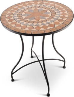 Raburg Gartentisch Mosaiktisch, Balkon- und Terrassentisch, 60 cm Ø, 72 cm hoch, Mayla (rund), liebevolle Handarbeit, Mosaikmuster, schwarzes Metallgestell