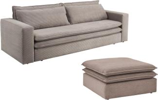 Sofa 3-Sitzer Pesaro in braun Cord Schlafsofa Set inkl. Hocker