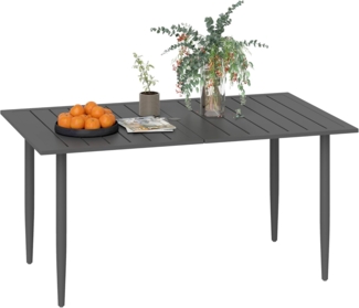 Outsunny Gartentisch mit Schirmloch, Lamellendesign (Outdoor Campingtisch aus Stahl, 1-St, wetterfest Balkontisch), 150 x 90 cm, für Garten, Balkon, Schwarz
