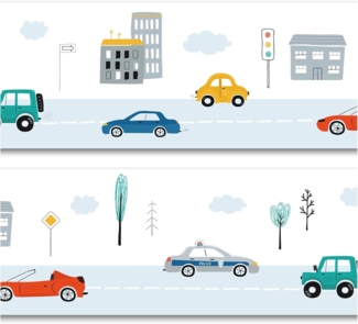 yabaduu Bordüre 15x200 cm Kinderzimmer Babyzimmer Dekor Aufkleber Wandbordüre selbstklebend Wandtattoo Kinder Mädchen Junge Y033-2 (Autos)