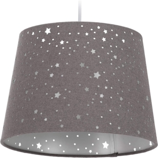 Relaxdays Kinderzimmerlampe Sterne, hängende Schirmlampe, Jungen & Mädchen, Sternenhimmel, E27, runder Stoffschirm, grau, 10028042_111