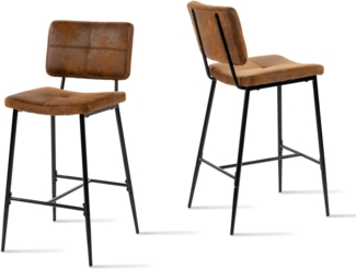 MEUBLE COSY Barhocker 2er Set Barstuhl Sitzhöhe 75 cm mit Lehne und Fußstütze aus Wildleder Tresenhocker Bistrohocker für Bar Bistro Café Küche, Industriell, Braun