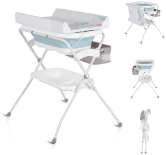 Cangaroo Babywanne Wickeltisch Como 2 in 1 faltbar, Wickelauflage, Zubehörfach blau