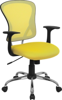 Flash Furniture Alfred Bürostuhl mit mittelhoher Rückenlehne, Netzstoff, drehbar, mit Chromfuß und Armlehnen, Gelb