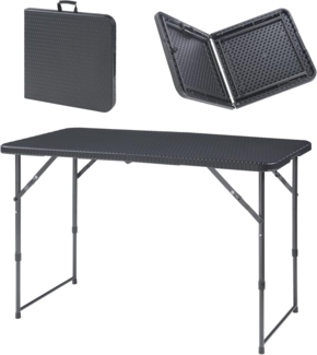 Höhenverstellbarer Klapptisch Adelfia 120x60cm Rattanoptik, schwarz [en. casa]