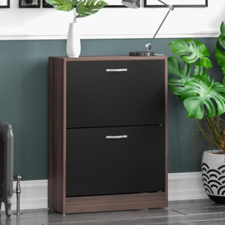 Vida Designs Schuhschrank mit Zwei Schubladen, Walnuss und Schwarz