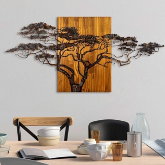 dekoratives Wandaccessoire aus Holz, 'Acacia Tree', 70 x 3 x 144, Mehrfarbig