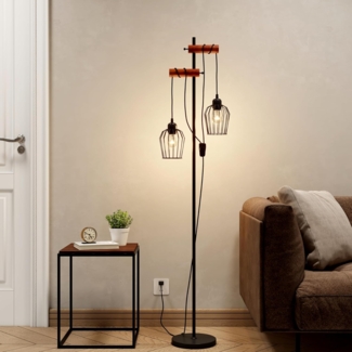 EMKE Stehlampe Schwarz Holz Stehleuchte Wohnzimmer, E27 Standleuchte LED Retro Leselampe Stehlampe Schlafzimmer Floor Lamp Outdoor Stehlampen Bogenlampe