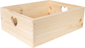 Creative Deco Aufbewahrungsbox Holzkiste Obstkiste Korb ohne Deckel, mit herzförmigen Griffen, unlackiert