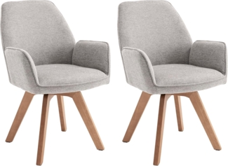byLIVING Esszimmerstuhl 2er Set Tony/Webstoff hellgrau/Gestell Buche Natur in Eiche-Optik/Sitzschale 360° drehbar/Küchenstuhl/Wohnzimmerstuhl/B 57, H 89, T 61 cm