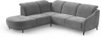 CAVADORE Ecksofa Blue/Eckcouch im modernen Design, inklusiv Kopfteilverstellung, Vorziehsitz motorisch, Klapptisch, USB-Anschluss und mattschwarzen Metallfüßen / 258 x 93 x 249 / Flachgewebe, Grau