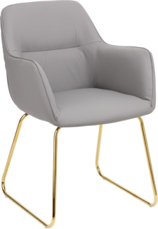 Baroni Home Moderner Sessel mit Armlehne und Kunstleder Polsterung mit goldfarbenen Beinen aus Metall, Wohnzimmer- und Schlafzimmer Sessel, Esszimmerstuhl, Leseecke, Grau, 55x84x47 cm