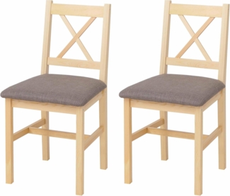 2er-Set Esszimmerstuhl HWC-F77, Lehnstuhl Küchenstuhl Stuhl, Massiv-Holz Stoff Landhaus ~ natur, Polster grau