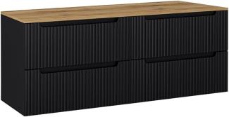 Lomadox Waschbeckenschrank NEWPORT-56-BLACK 160cm, in schwarz mit Eiche, gerillte Front, grifflos