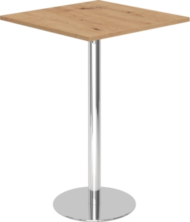 bümö Stehtisch Büro, Bistrotisch eckig 80 x 80 cm - Bartisch Asteiche, Stehtisch Holz-Platte, Säule aus Metall verchromt, Buffettisch, Säulentisch, Partytisch, Thekentisch, Hochtisch, Barmöbel, STH88-R-C