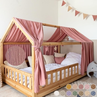 lilimaus Betthimmel Musselin Hausbett Himmel für Kinderzimmer mit Gold Applikation, Musselin Betthimmel aus Baumwolle für Kinderzimmer-Deko