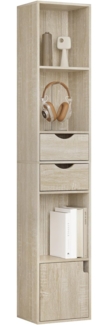WOLTU Bücherregal Bücherschrank, Standregal mit Schubladen, Regal mit Tür, Büroregal, Aufbewahrungsregal für Wohnzimmer Schalfzimmer, helle Eiche, 30 x 158 x 24 cm, SK028hei