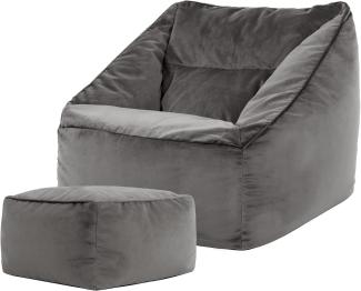 Icon Riesen Sitzsack Sessel „Natalia“, Plüsch XXL Sitzsack Erwachsene mit Füllung für das Wohnzimmer, Riesensitzsack Sofa XXL (Grün, Sitzsack + Hocker)