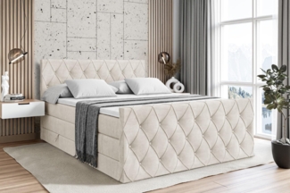 ALTDECOR Boxspringbett AMAY KING (mit Matratze und Lattenrost Topper Polsterbett mit Bettkasten Boxbett), H4 Multipocket, H3 Bonellfederung, Doppelbett Springboxbett
