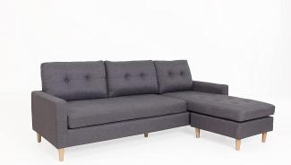 byLIVING Ecksofa ATLANTA / Webstoff dunkelgrau / Beine natur aus Massivholz / Longchair wahlweise rechts oder links montierbar / 218 x 144, H 78,5 cm