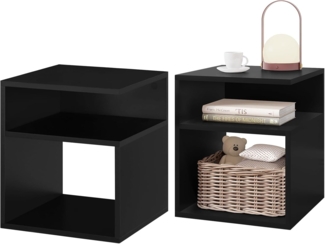 EUGAD 2er Set Nachttisch Schwarz, Beistelltisch mit 2 offene Fächer, 35 x 41,5 x 35 cm, Nachtkommode Nachtschrank für Boxspringbett, Platzsparender Nachttisch für Wohnzimmer Schlafzimmer, 0006CTG-2