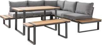 riess-ambiente Sitzgruppe TAMPA LOUNGE 240cm grau / natur, (Set, 3-tlg), Gartenmöbel-Sets · wetterfest · Lounge · inkl. Sitzbank Tisch Kissen
