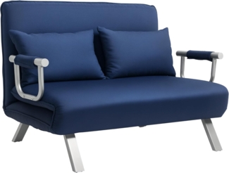 HOMCOM Schlafsofa 2er-Sofa mit Schlaffunktion, Verstellbarer Rückenlehne, Kissen, Couch 1 Teile, für Wohnzimmer, Schlafzimmer, Blau