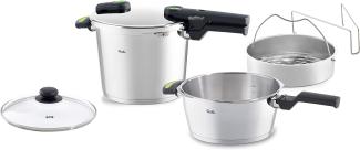 Fissler Schnellkochtopf Vitaquick green 6 L Bundle mit Einsatz, 3. 5 L Pfanne und Glasdeckel, 600 350 13 090 0