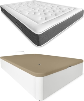 DUÉRMETE ONLINE - Packung viskoelastische Matratze Bio Nature Dicke 24 cm + Klappbett aus Holz, große Kapazität | Farbe Weiß 150x190