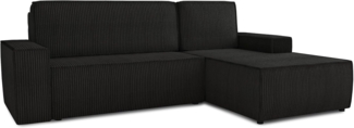 Ecksofa Totti L mit Schlaffunktion und Bettkasten - Cord Stoff - L-Form Couch, Polstersofa, Schlafsofa, Sofagarnitur (Schwarz (Poso 135) Seite: Rechts)