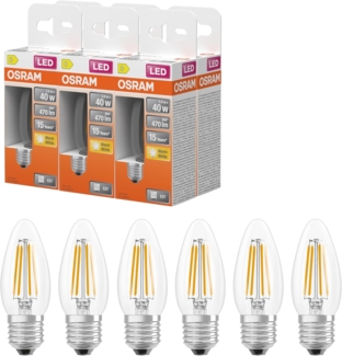 OSRAM LED-Lampe Star Kerzenform B40 Filament, 2700 K warmweiß, 3,4 W, E27, klar, 470 lm, 15.000h, für Kronleuchter, dekorative Einbauten