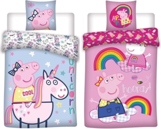 BrandMac Bettwäsche Peppa Pig Wutz - 2 x Bettwäsche-Set mit Wendemotiv, 135x200 & 80x80, Baumwolle, 100% Baumwolle