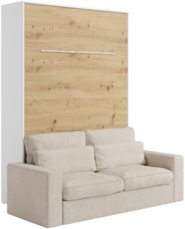 Vente-unique - Schrankbett + Sofa - 140 x 200 cm - Manuelle vertikale Öffnung - Mit LED-Beleuchtung - Weiß & Holzfarben - RAPILI