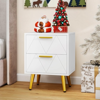 YITAHOME Nachttisch mit 2 Schubladen, 2 USB-Anschlüssen und Steckdosen, Nachtkommode mit Goldenen Metallbeinen und Griffen, Beistelltisch mit Stauraum für Wohnzimmer, Schlafzimmer, 40 x 30 x 52 cm, Weiß
