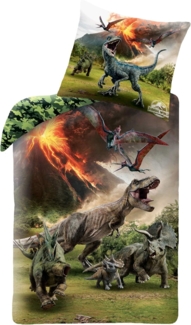 MTOnlinehandel Bettwäsche Jurassic World 135x200 + 80x80 cm, 100 % Baumwolle, Renforcé, 2 teilig, Dino / Dinosaurier Kinder- und Teenagerbettwäsche