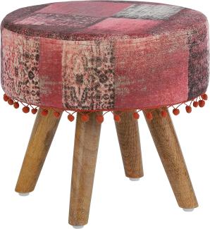 WOMO-DESIGN Sitzhocker aus Holzbeine, Stoffbezug, 38x36 cm, Holzoptik, Rot, Polsterhocker, Fußhocker, Holzhocker, Sitzfläche, Hocker, Sitz rund, Kleiner Hocker, Hocker für Zuhause