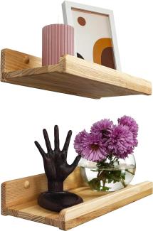 Wood Wedge 2er-Set Bilderleiste Holz mit Einer Lippe, Massiv Schweberegal Wandregal Gewürzregal Regalbrett Hängeregal Ideal für Dekor, Wohnzimmer, Schlafzimmer, Kinderzimmer, Badezimer, natürlich 30cm