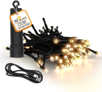 Spetebo LED-Lichterkette Akku Lichterkette per USB aufladbar bis 10 Tage Leuchtdauer, 100-flammig, per USB Anschluss wiederaufladbar
