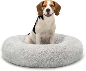 lionto Donutbett für Hunde und Katzen, Flauschiges Hundebett rund für kleine und große Heimtiere, Ø 80 cm, weiches Katzenbett aus kuscheligem Plüsch, Hundekissen mit extra Dicker Füllung, hellgrau