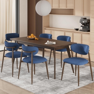 COLAMY Küchenstuhl Esszimmerstühle 6er Set, Moderne Polsterstuhl Essstühle mit Fester Rückenlehne, Stoff Esszimmerstühl mit Metallbeinen für Esszimmer, Küche, Restaurant, Blau
