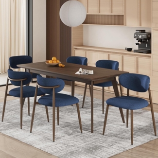 COLAMY Küchenstuhl Esszimmerstühle 6er Set, Moderne Polsterstuhl Essstühle mit Fester Rückenlehne, Stoff Esszimmerstühl mit Metallbeinen für Esszimmer, Küche, Restaurant, Blau