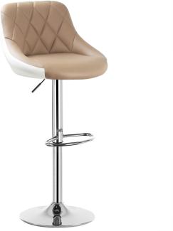 WOLTU® 1x Barhocker Barstuhl Tresenhocker Bistrohocker mit Griff, Design Stuhl, höhenverstellbar, frei drehbar, Sitzfläche aus Kunstleder, Gestell aus verchromtem Stahl, 2 farbig, Khaki+Weiß BH30kk-1