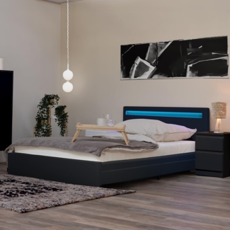 HOME DELUXE LED Bett mit Schubladen und Matratze NUBE - 140 x 200 cm Dunkelgrau