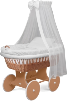 WALDIN Baby Stubenwagen-Set mit Ausstattung, Gestell/Räder natur, Ausstattung weiß